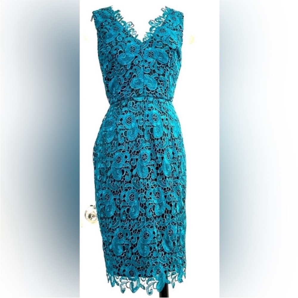 Aidan Mattox Sleeveless Teal Lace Sheath Dress Size 6